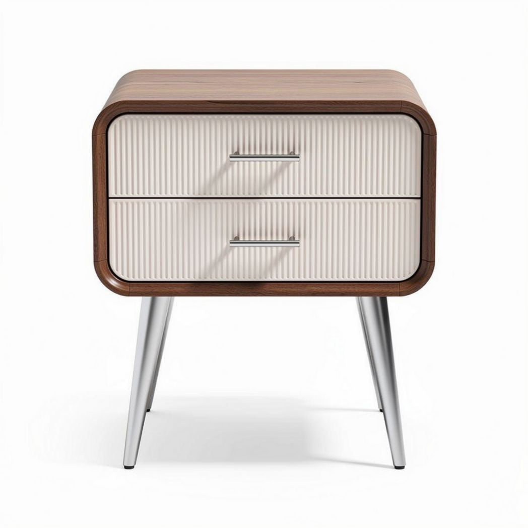 Wooden nightstand with two drawers and metal legs 50 x 40 x 60cm