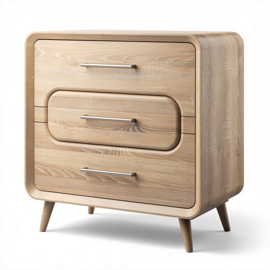 Wooden nightstand with three drawers and minimalist design 60 x 45 x 40cm