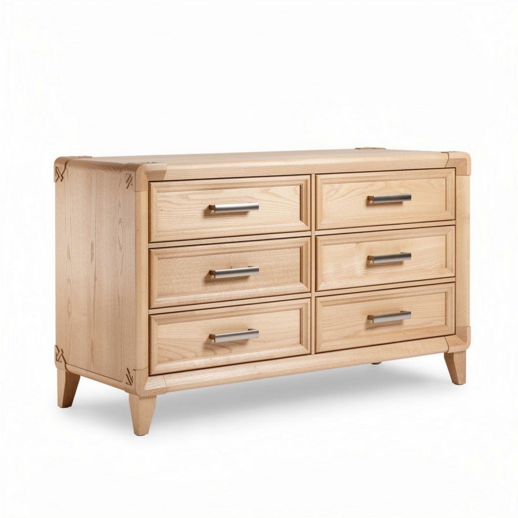 Wooden dresser with six drawers in natural finish 120 x 60 x 75cm