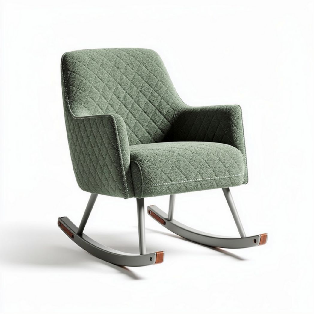 Rocking chair with quilted fabric upholstery and metal frame in green 75 x 70 x 90cm