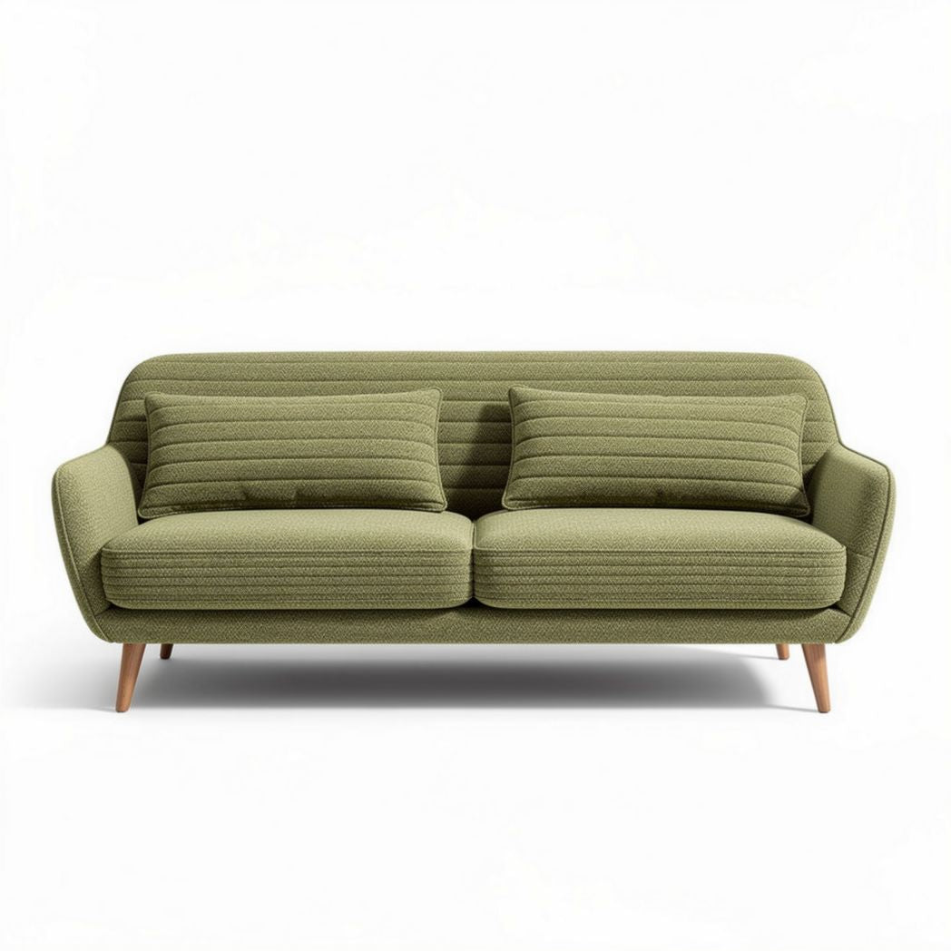 Green fabric tufted loveseat sofa with wooden legs 180 x 80 x 75cm