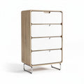 Wooden storage cabinet with four white drawers and metal legs 80 x 40 x 100cm