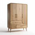 Wooden wardrobe with curved design and two drawers in natural finish 100 x 80 x 150cm
