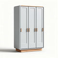 Three-door wardrobe with wooden accents in light gray 180 x 90 x 50cm