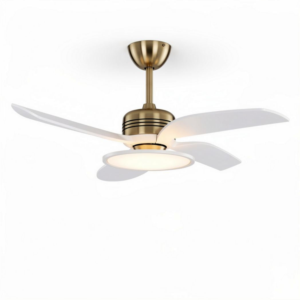 Brass ceiling fan with light fixture and three white blades 52 x 52 x 30cm