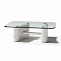 Marble and glass coffee table with stainless steel accents 120 x 60 x 40cm
