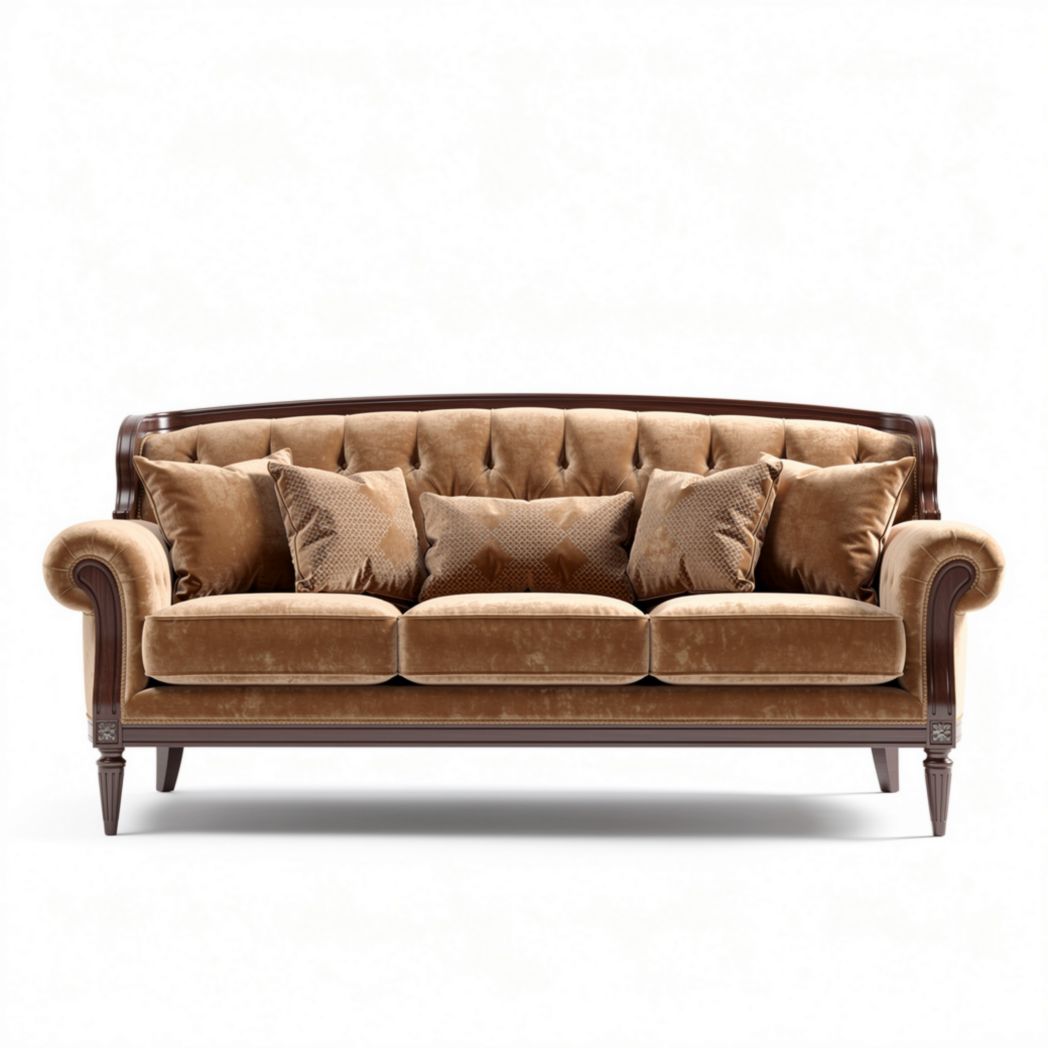 Elegant velvet tufted sofa in brown color with wooden frame 200 x 90 x 85cm