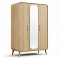 Wooden wardrobe with mirror and ribbed design in natural finish 90 x 40 x 180cm
