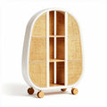 Rolling storage cabinet with rattan doors and wooden accents 80 x 40 x 120cm
