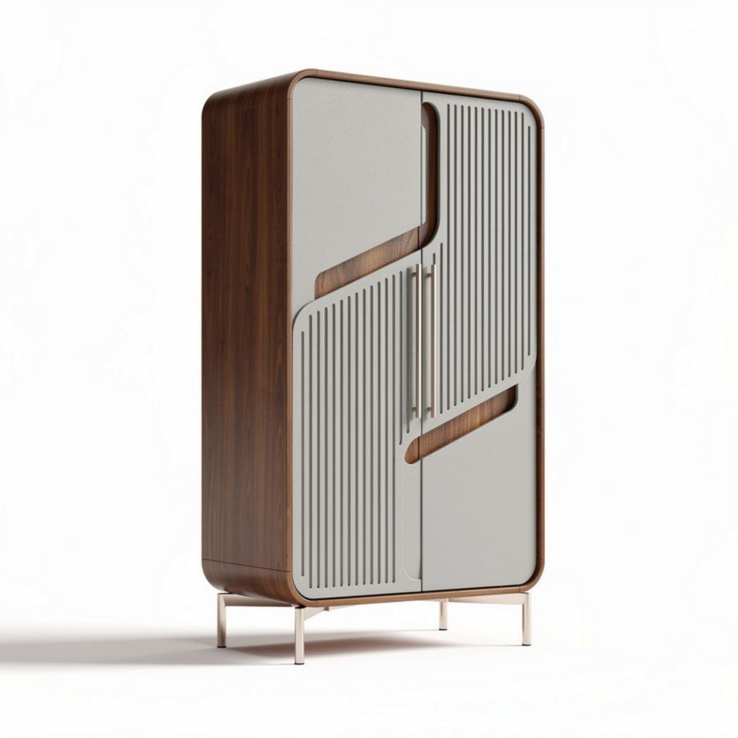 Wooden storage cabinet with decorative gray doors 80 x 40 x 150cm